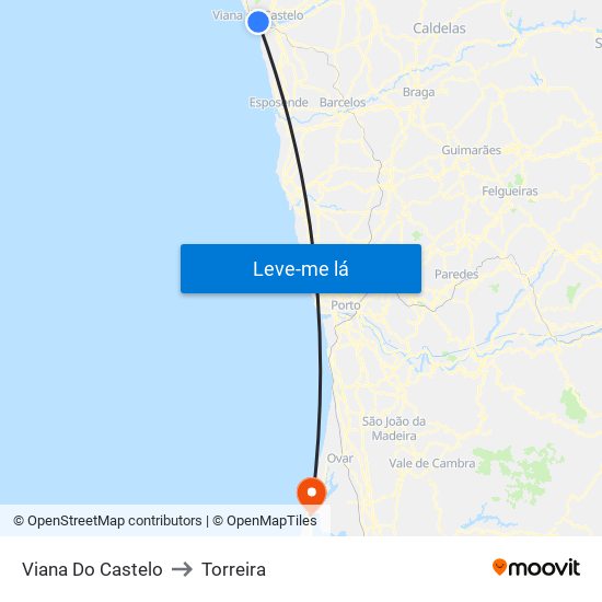 Viana Do Castelo to Torreira map