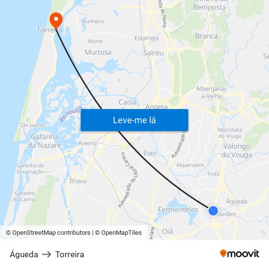 Águeda to Torreira map