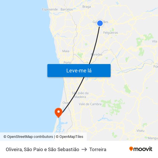 Oliveira, São Paio e São Sebastião to Torreira map