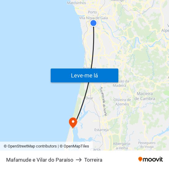 Mafamude e Vilar do Paraíso to Torreira map