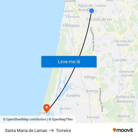 Santa Maria de Lamas to Torreira map