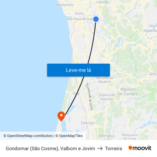 Gondomar (São Cosme), Valbom e Jovim to Torreira map