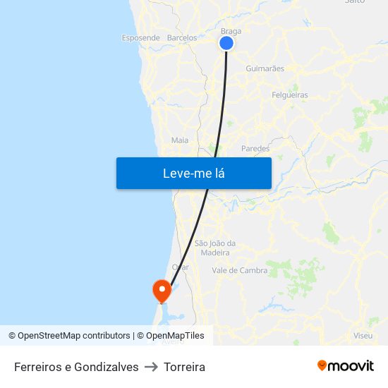 Ferreiros e Gondizalves to Torreira map