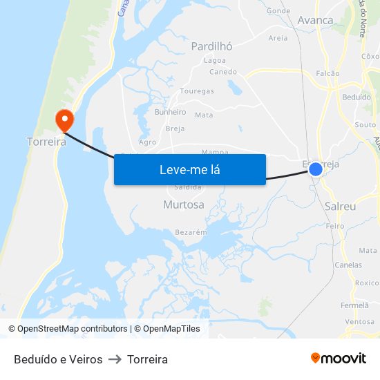 Beduído e Veiros to Torreira map
