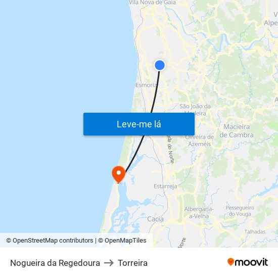 Nogueira da Regedoura to Torreira map