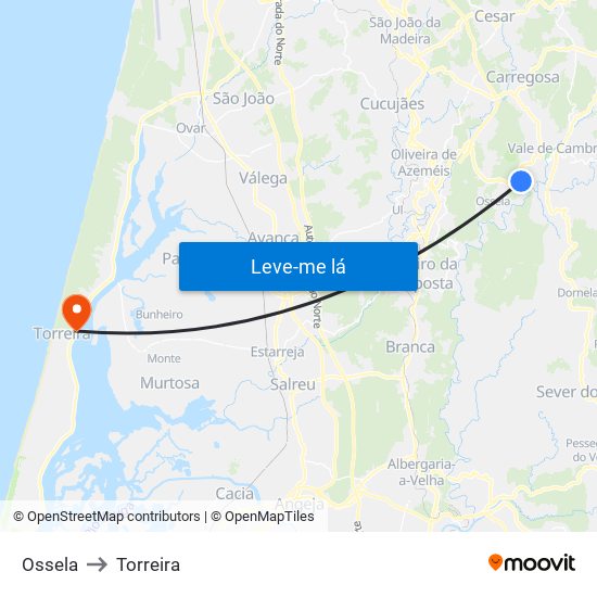 Ossela to Torreira map