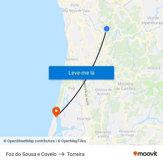 Foz do Sousa e Covelo to Torreira map
