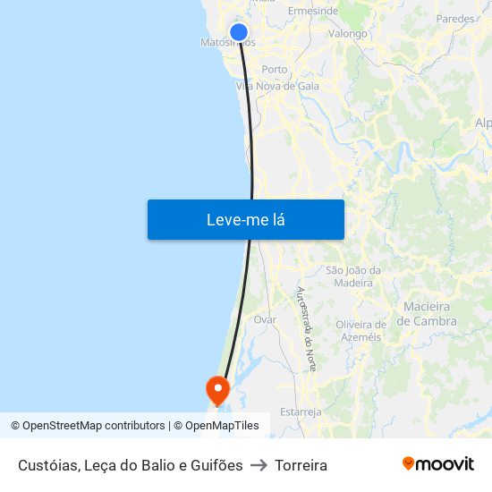 Custóias, Leça do Balio e Guifões to Torreira map