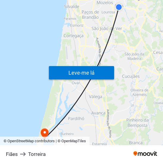 Fiães to Torreira map