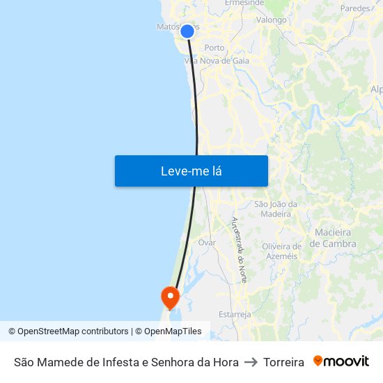 São Mamede de Infesta e Senhora da Hora to Torreira map