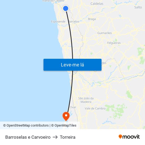 Barroselas e Carvoeiro to Torreira map