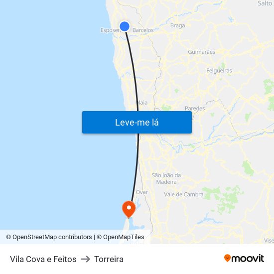 Vila Cova e Feitos to Torreira map