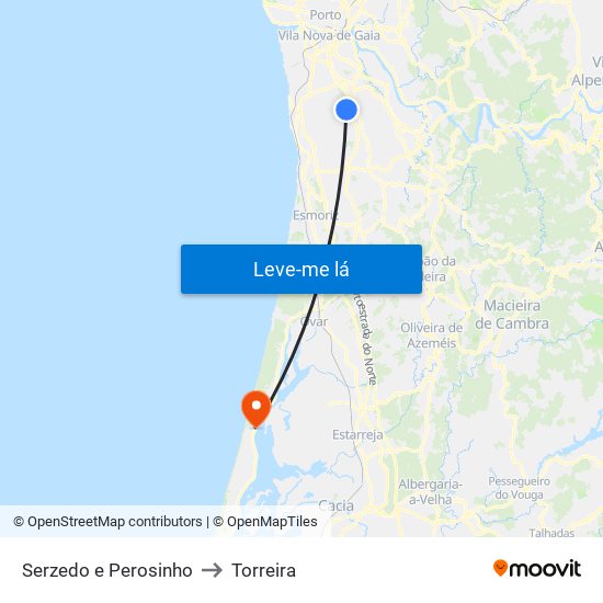 Serzedo e Perosinho to Torreira map