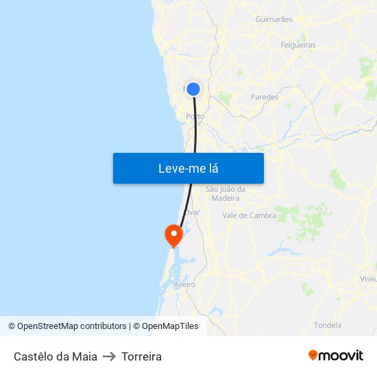 Castêlo da Maia to Torreira map