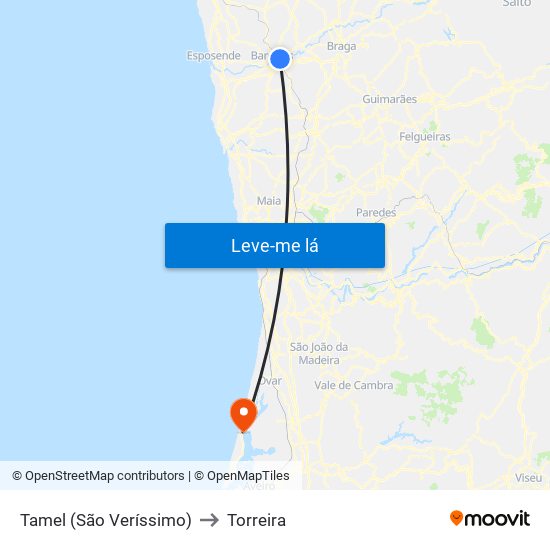 Tamel (São Veríssimo) to Torreira map