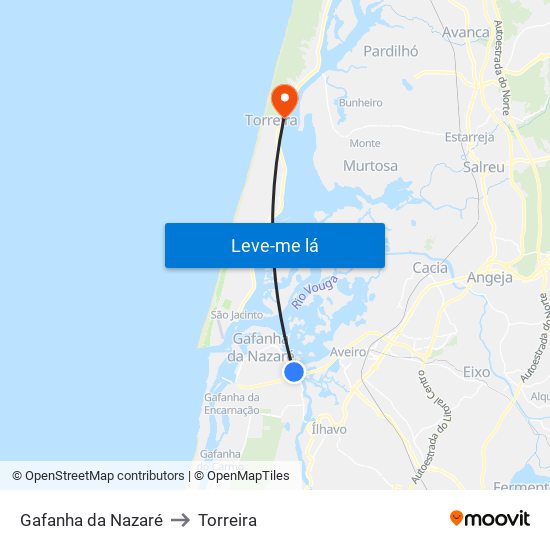 Gafanha da Nazaré to Torreira map