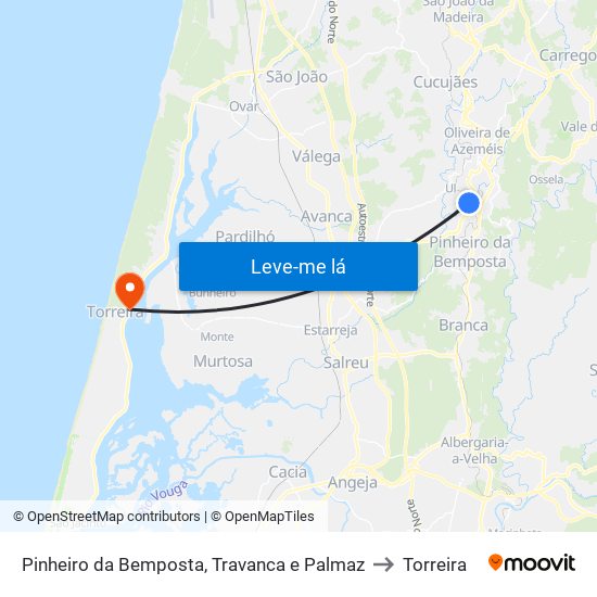Pinheiro da Bemposta, Travanca e Palmaz to Torreira map