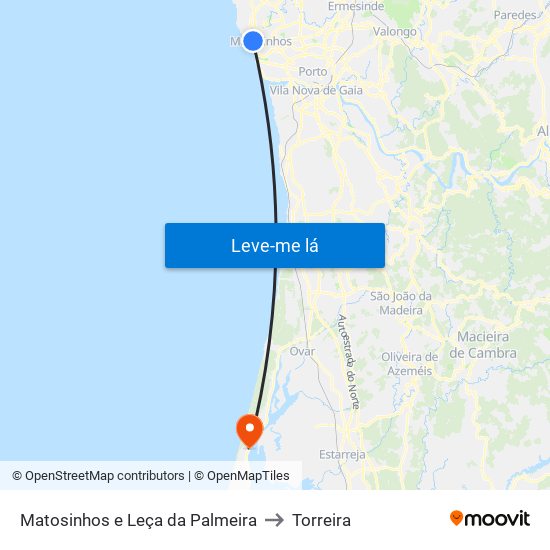 Matosinhos e Leça da Palmeira to Torreira map