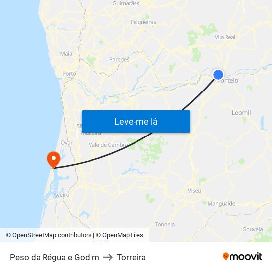 Peso da Régua e Godim to Torreira map