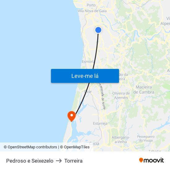 Pedroso e Seixezelo to Torreira map