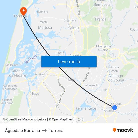 Águeda e Borralha to Torreira map