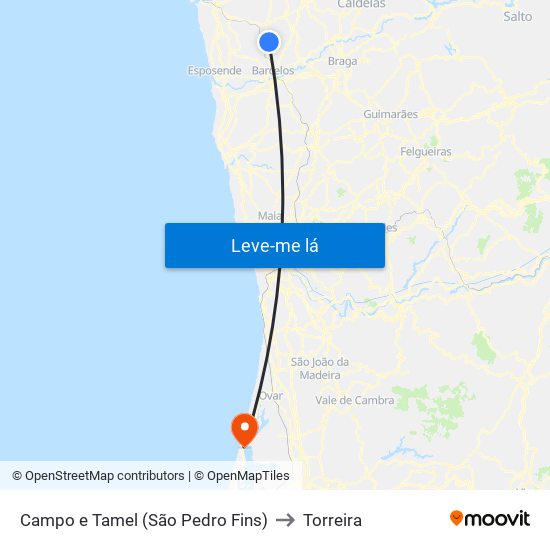 Campo e Tamel (São Pedro Fins) to Torreira map
