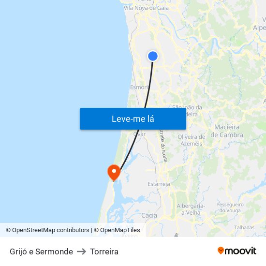 Grijó e Sermonde to Torreira map