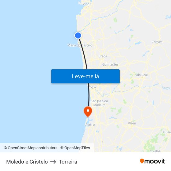 Moledo e Cristelo to Torreira map