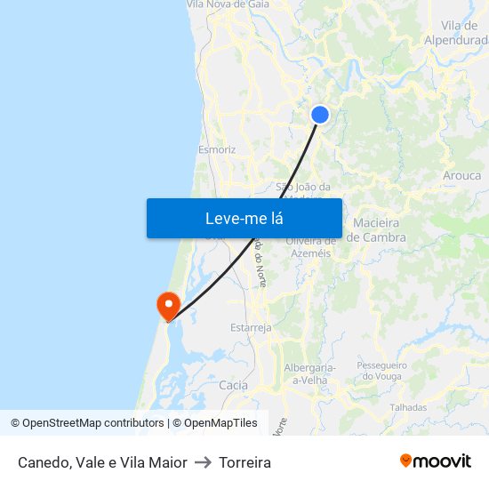 Canedo, Vale e Vila Maior to Torreira map