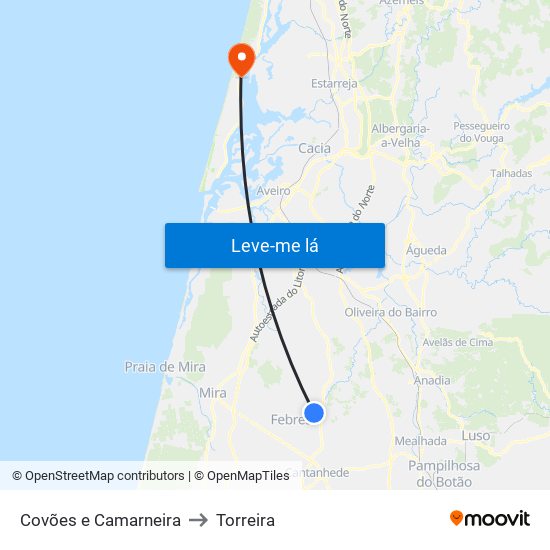 Covões e Camarneira to Torreira map