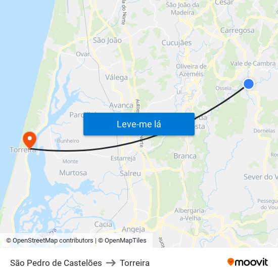 São Pedro de Castelões to Torreira map