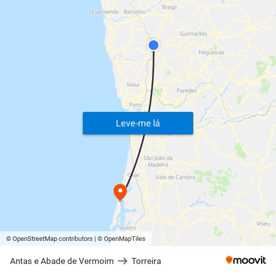 Antas e Abade de Vermoim to Torreira map