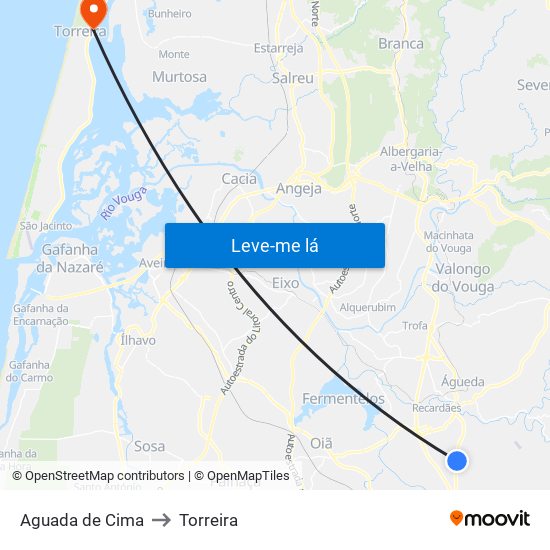 Aguada de Cima to Torreira map