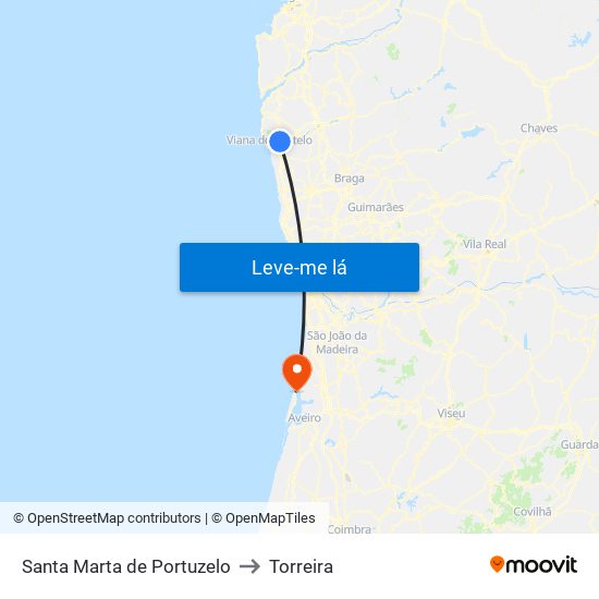 Santa Marta de Portuzelo to Torreira map
