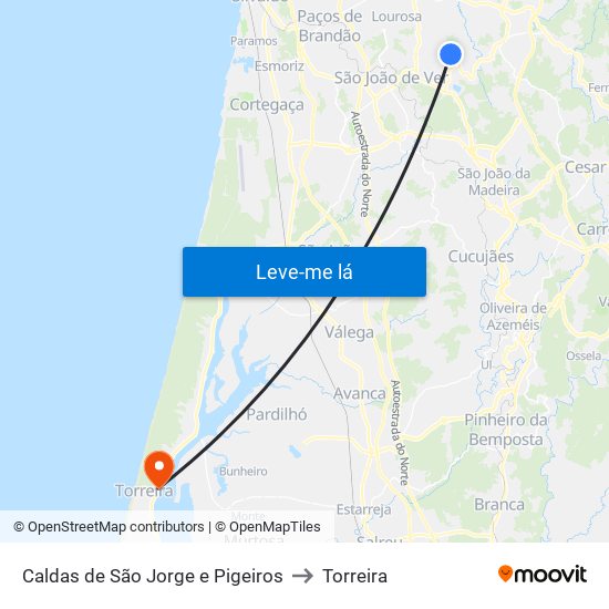 Caldas de São Jorge e Pigeiros to Torreira map