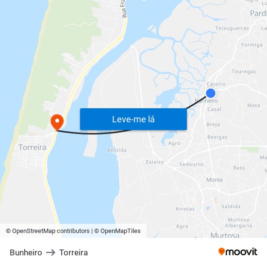 Bunheiro to Torreira map