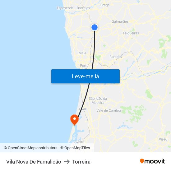 Vila Nova De Famalicão to Torreira map