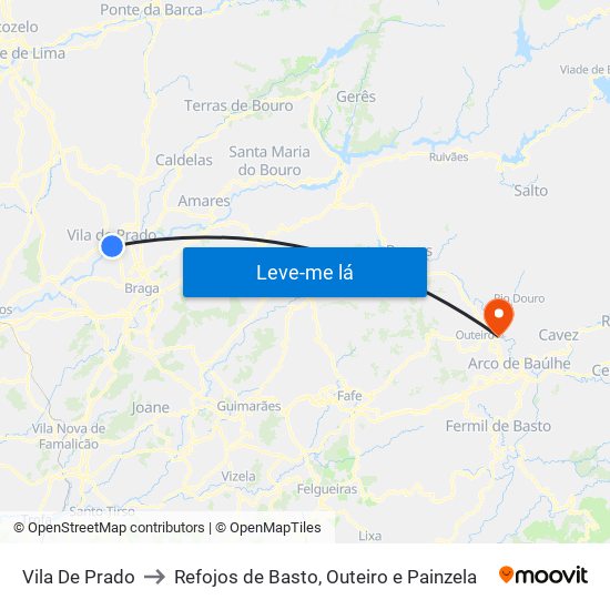 Vila De Prado to Refojos de Basto, Outeiro e Painzela map