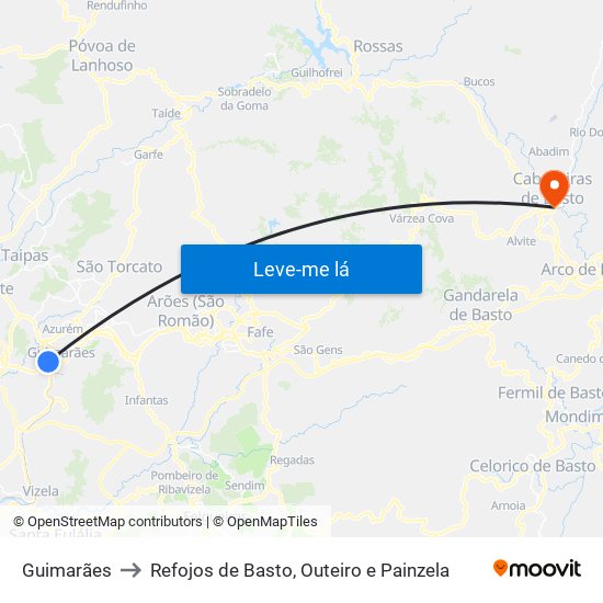 Guimarães to Refojos de Basto, Outeiro e Painzela map