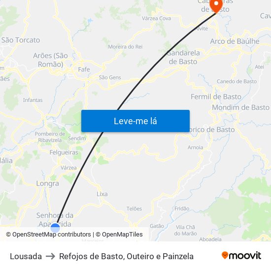 Lousada to Refojos de Basto, Outeiro e Painzela map