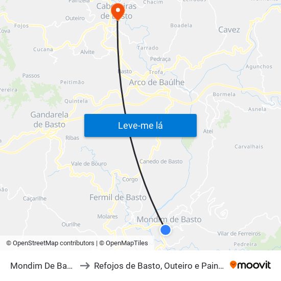 Mondim De Basto to Refojos de Basto, Outeiro e Painzela map