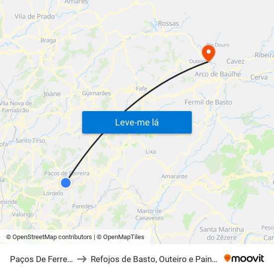 Paços De Ferreira to Refojos de Basto, Outeiro e Painzela map