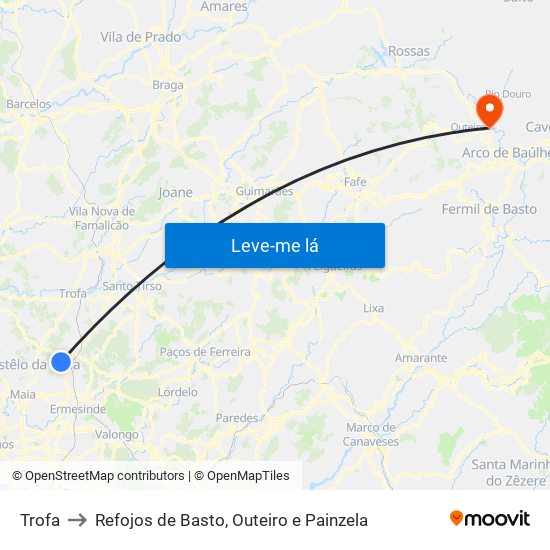 Trofa to Refojos de Basto, Outeiro e Painzela map
