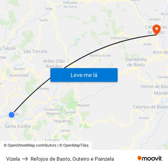 Vizela to Refojos de Basto, Outeiro e Painzela map