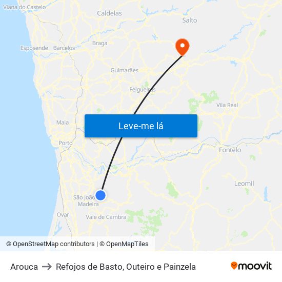 Arouca to Refojos de Basto, Outeiro e Painzela map