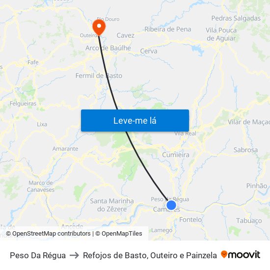 Peso Da Régua to Refojos de Basto, Outeiro e Painzela map