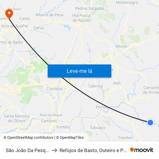 São João Da Pesqueira to Refojos de Basto, Outeiro e Painzela map