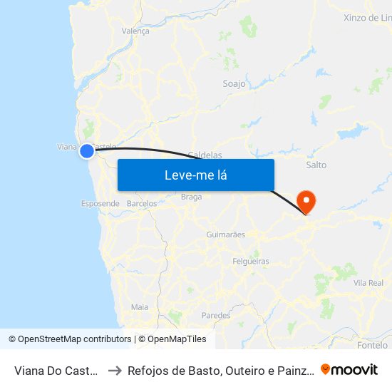 Viana Do Castelo to Refojos de Basto, Outeiro e Painzela map