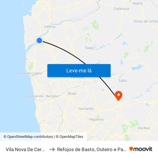 Vila Nova De Cerveira to Refojos de Basto, Outeiro e Painzela map