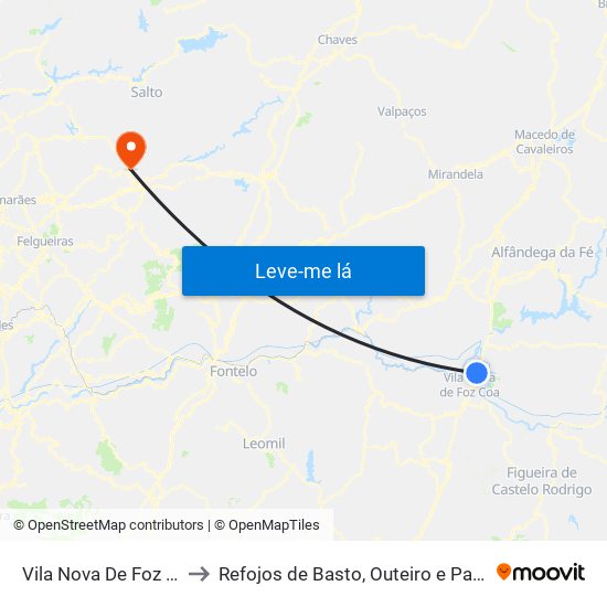 Vila Nova De Foz Côa to Refojos de Basto, Outeiro e Painzela map